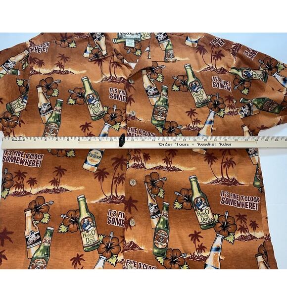 Big Dogs Shirt Size L Orange Floral Hawaiian It's 5 O'clock Somewhere 100% Silk - Picture 9 of 16